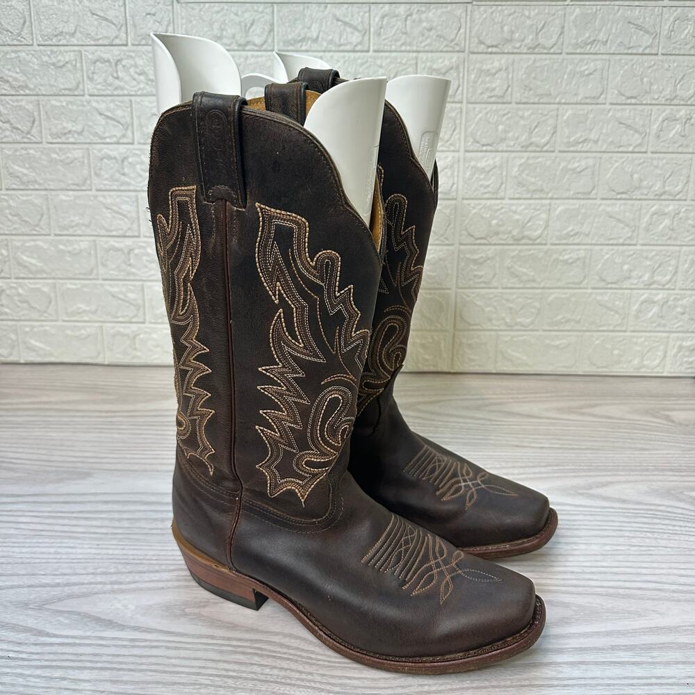 Boulet Cowboy Boots WMNS 9.5 B Brown Square Toe Pull On Leather Western Ranch